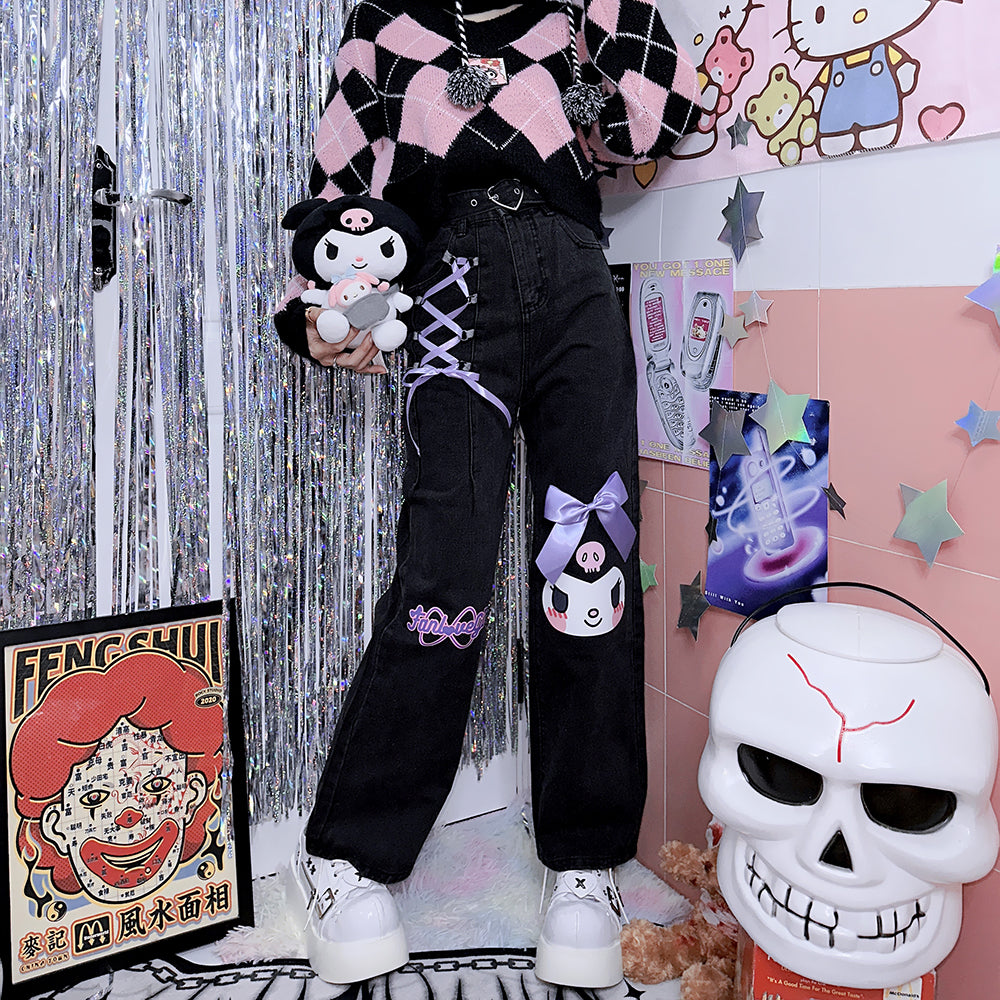 Nibimi Kawaii Kuromi Harajuku bow pants NM3076