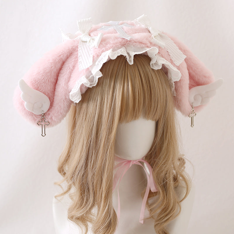 Nibimi Lolita Rabbit Ears Y2K Plush Hat NM3140