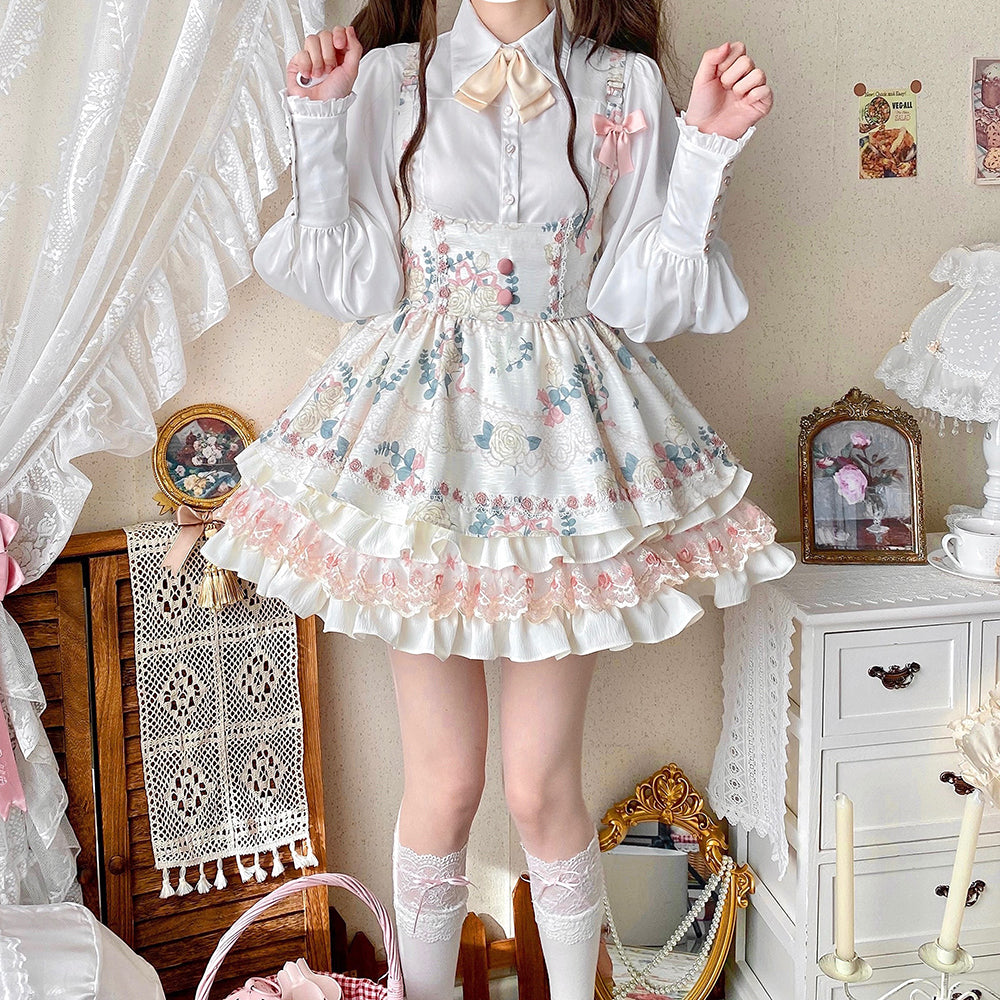 Nibimi Lolita floral lace suspender skirt NM3145