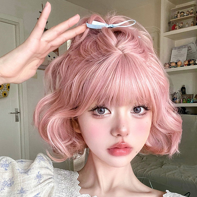 Nibimi Lolita peach pink JK short curly wig NM2358