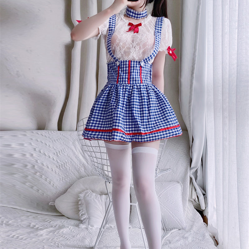 Nibimi blue and white plaid maid dress NM2808