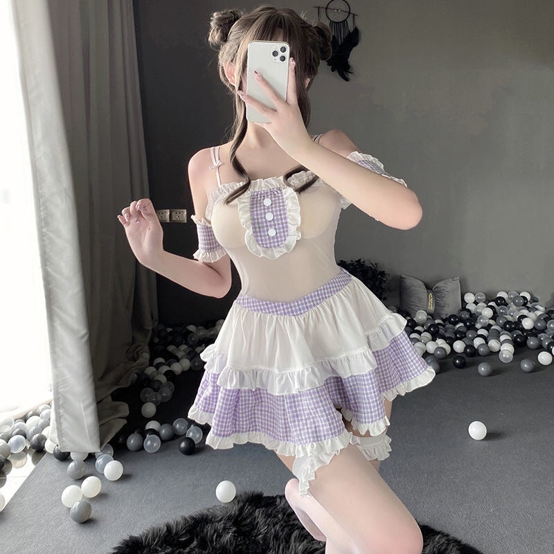 Nibimi kawaii plaid maid dress set NM2806