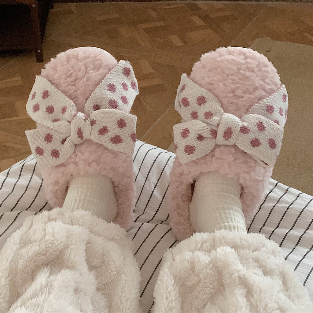Nibimi Cute bow plush slippers NM1525