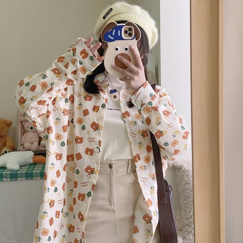 Nibimi cute bear flower shirt NM2095