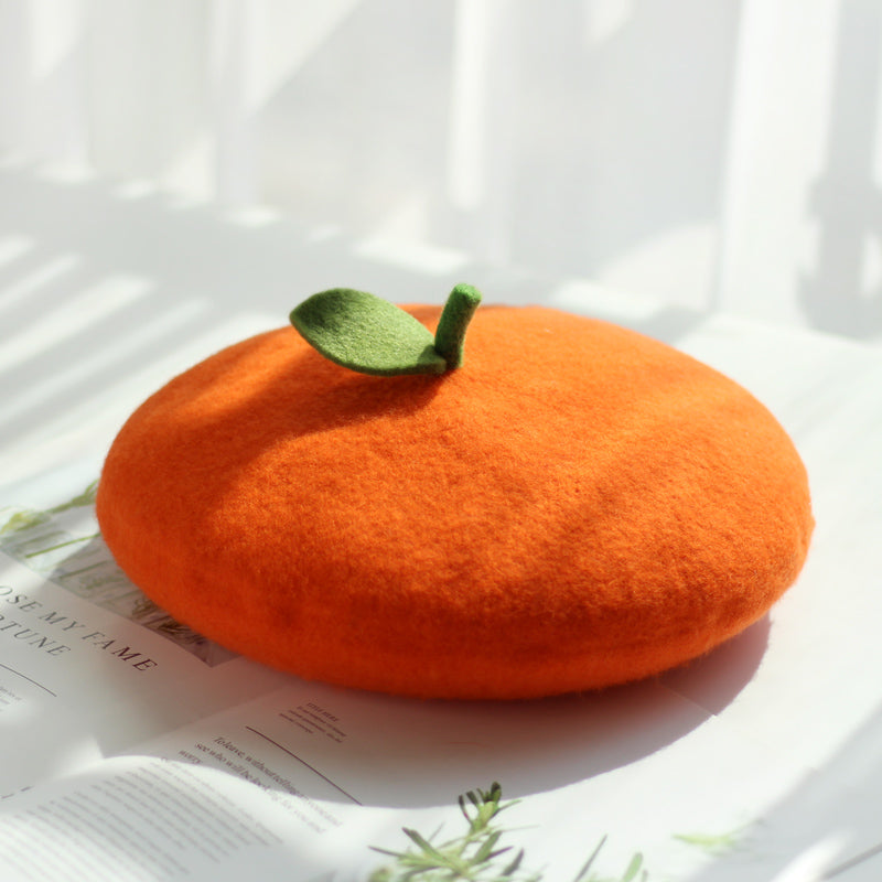 Nibimi Cute Fruit Orange Wool Berets NM291